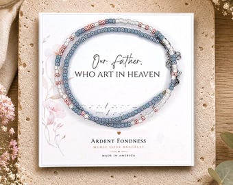 Our Father Who Art In Heaven Morse Code Bracelet, Catholic Prayer Jewelry for Women