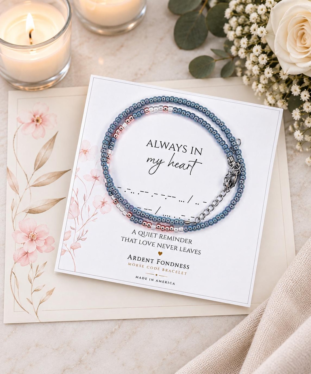 Always in My Heart Personalized Morse Code Memorial Bracelet