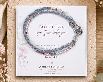 Do Not Fear For I Am With You Morse Code Beaded Bracelet, Isaiah 41:10 Jewelry, Christian Gift for Women, Bible Verse Scripture Religious