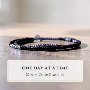 MENS One Day at a Time Morse Code Beaded Bracelet, Serenity Prayer Jewelry, Motivational Inspirational Encouragement Sobriety Gift for Men