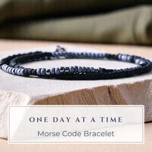 MENS One Day at a Time Morse Code Beaded Bracelet, Serenity Prayer Jewelry, Motivational Inspirational Encouragement Sobriety Gift for Men