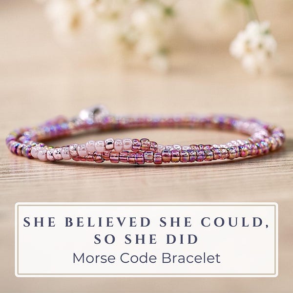 She Believed She Could Morse Code Bracelet | Dainty Graduation Gift | Adjustable Minimalist Empowerment Jewelry