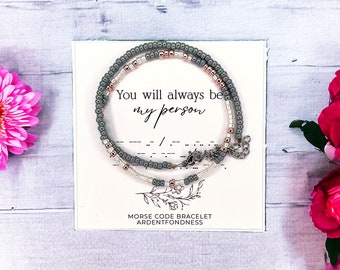 You Will Always Be My Person Beaded Morse Code Wrap Bracelet, Best Friend Gift, Soul Sister Jewelry, Gift for BFF Bestie Minimalist Birthday