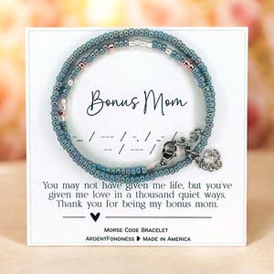 Pulsera de cuentas con código Morse para mamá, regalo de boda para madrastra, segunda mamá, suegra, ajustable, única, con tarjeta, significativa para segunda mamá.
