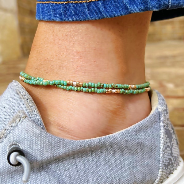 Turquoise Anklets Turquoise Ankle Bracelet - Beaded Anklet - Gold or Silver - Boho Jewelry - Bohemian Ankle Bracelet - Boho Ankle Bracelet