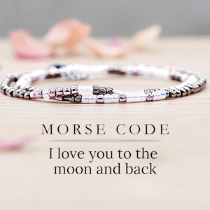 Pulsera con código Morse &quot;Te amo hasta la luna y más allá&quot;: regalo para hija de mamá o papá, joyería para madre e hija, un recuerdo con significado.
