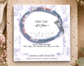 One Day at a Time Bracelet for Women Morse Code Jewelry, Serenity Prayer Mantra Affirmation Inspirational Gift for Her Encouragement Support