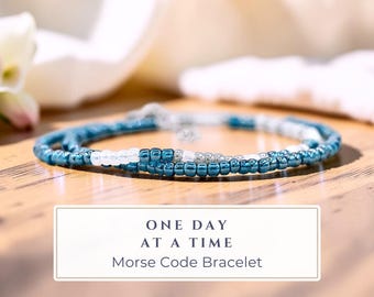 One Day At A Time Morse Code Bracelet | Dainty Sobriety Gift | Adjustable Minimalist Mindfulness Jewelry