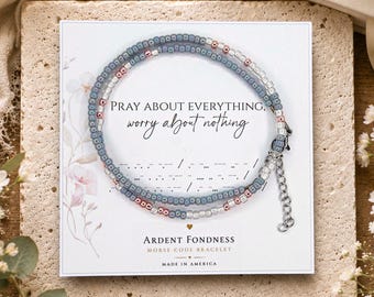 Morse Code Bracelet, Pray About Everything Worry About Nothing, Philippians 4:6 Christian Faith Gift