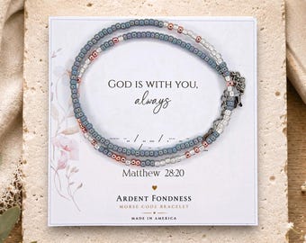 God is With You Always Morse Code Bracelet | Matthew 28:20 Bible Verse Jewelry | Dainty Christian Strength Gift