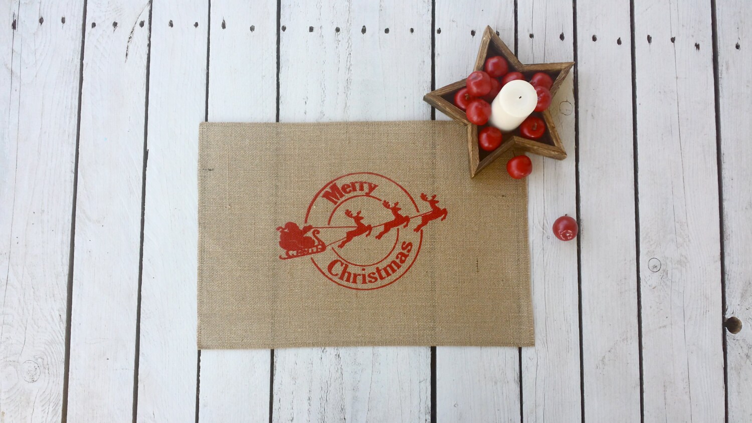 Père Noël Traîneau Napperons en Toile de Jute, Imprimé Sérigraphie Napperon, Napperon Tapis Table, L