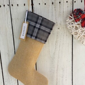 Gray  plaid Christmas stockings,tartan christmas stockings, personalized stockings, rustic family stocking
