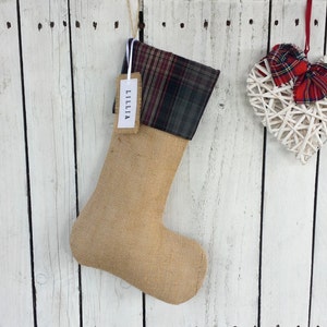 Purple plaid Christmas stockings,tartan christmas stockings, personalized stockings, rustic family stocking