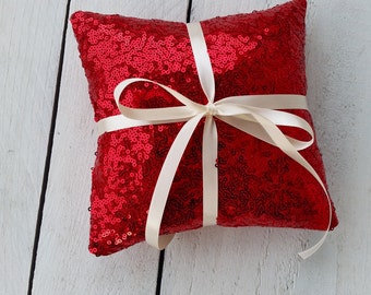 Sequin ring pillow, ring bearer pillow, red sequin wedding, red ring bearer, red pillow,sequin wedding