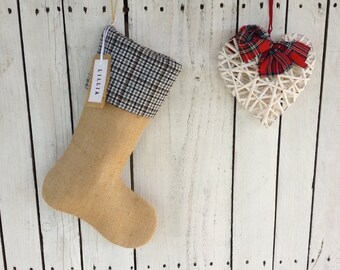 Dogtooth burlap Christmas stockings,tartan christmas stockings, dogtooth christmas stocking, personalized stockings, rustic family stocking