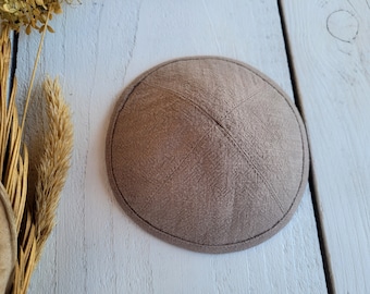 Khaki brown kippah, saucer kippah, Jewish head cover