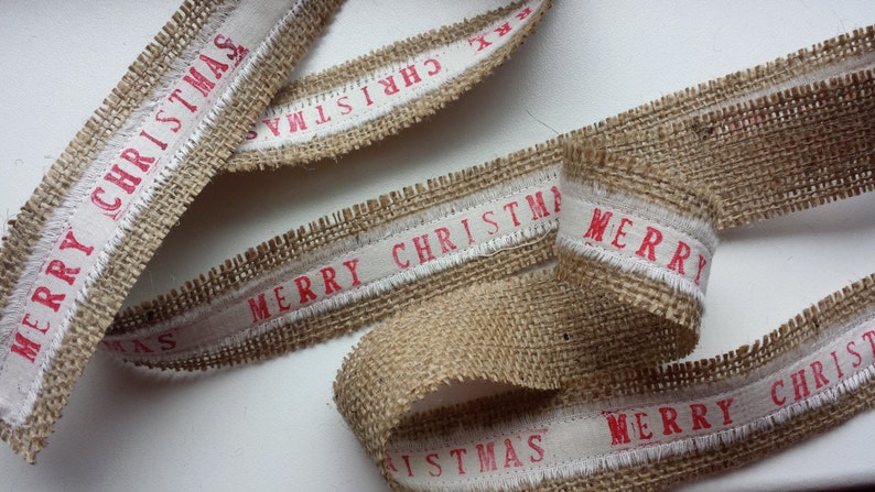Custom Burlap Ribbon Merry Christmas Ribbon Christmas Etsy