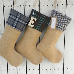 Gray plaid Christmas stockings,tartan christmas stockings, personalized stockings, rustic family stocking image 2