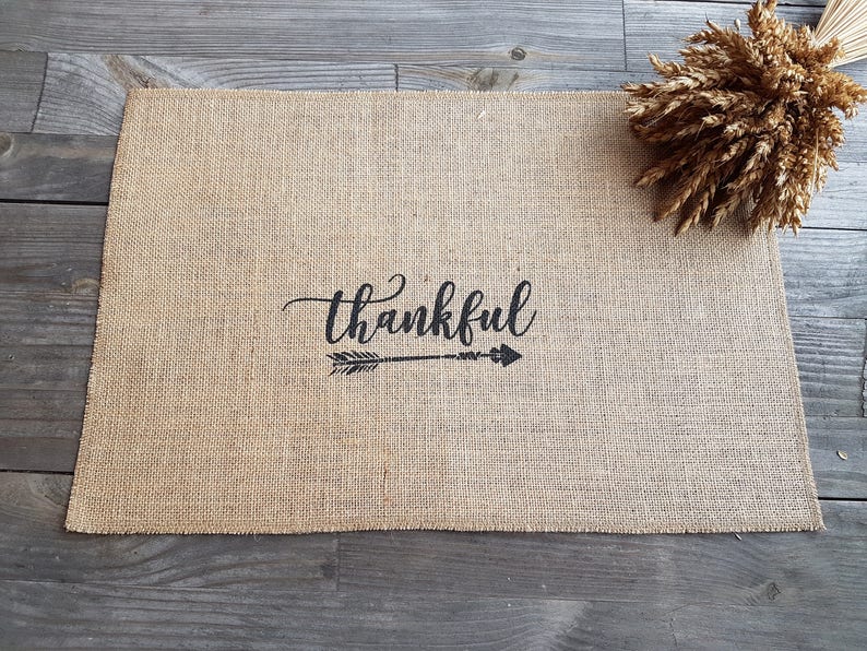 Burlap Thanksgiving placemats. Thankful placemats. Burlap Etsy