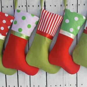 Family Christmas stockings, red and green stockings, personalized stockings, linen polkadot stockings image 4