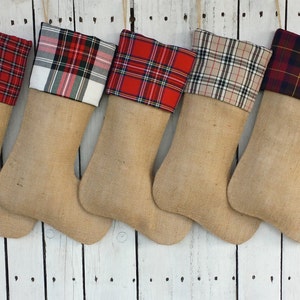 3 Burlap and plaid Christmas stockings,tartan christmas stockings,personalized stockings, sequin stockings image 5