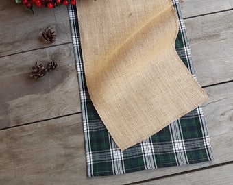 2 Christmas table runners - tartan,  burlap runners