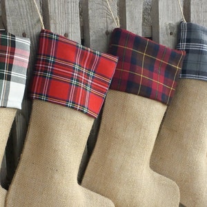 Gray plaid Christmas stockings,tartan christmas stockings, personalized stockings, rustic family stocking image 3
