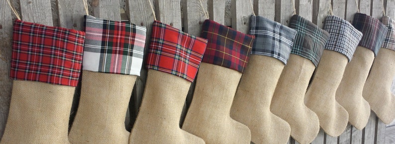 Gray plaid Christmas stockings,tartan christmas stockings, personalized stockings, rustic family stocking image 3