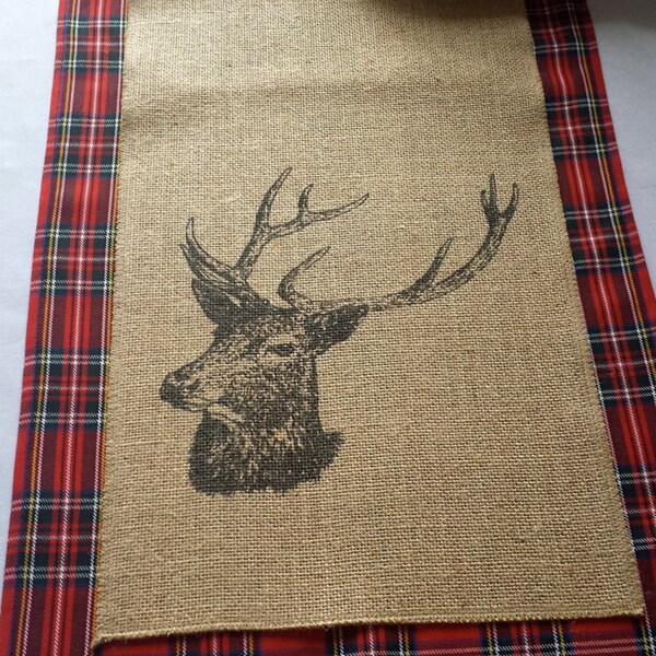 Stag burlap table runner - perfect for layering ower my tartan table runners!