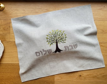 Gray tree of life challah cover, Shabbat Shalom personalized challah cover