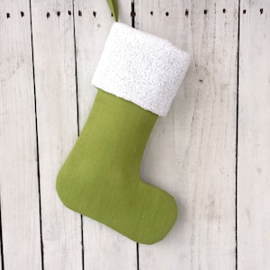 Green linen and sequin top Christmas stocking