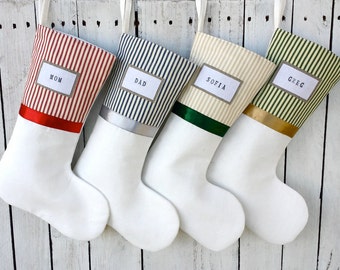 Stripes Christmas stockings, ticking Christmas stockings, striped top Christmas stocking,linen stocking, family stockings