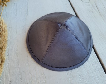 Dark gray satin kippah, saucer kippah, Jewish head cover