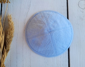 Baby blue linen kippah, saucer kippah, Jewish head cover