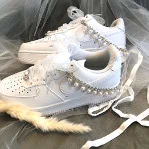 Wedding Bridal Personalized Wedding Pearl Shoes /Custom Air Force One Sports Wedding Shoes/Unique Wedding Gift/Custom Wedding Shoes