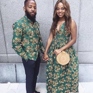 Couples African outfit, Ankara mermaid dress, Ankara gown, African wedding outfit, African engagement outfit, African print gown, men Kaftan
