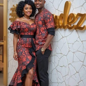 Couples African outfit, Ankara mermaid dress, Ankara gown, African wedding outfit, African engagement outfit, African print gown, men Kaftan