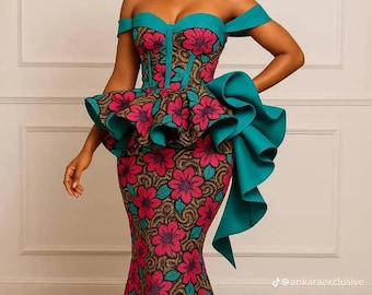 Ankara African Print Dress: Hochzeitsgast Kleid, Party Outfit