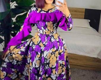 Ankara African Print Dress: Hochzeitsgast Kleid, Party Outfit