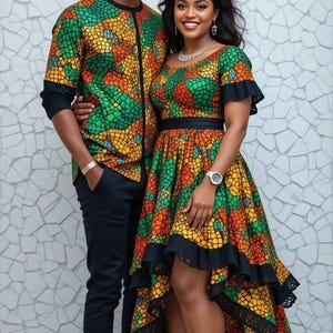 Couples African outfit, Ankara mermaid dress, Ankara gown, African wedding outfit, African engagement outfit, African print gown, men Kaftan
