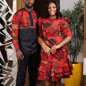 Couples African outfit, Ankara mermaid dress, Ankara gown, African wedding outfit, African engagement outfit, African print gown, men Kaftan