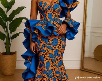 Ankara African Print Dress: Hochzeitsgast Kleid, Party Outfit