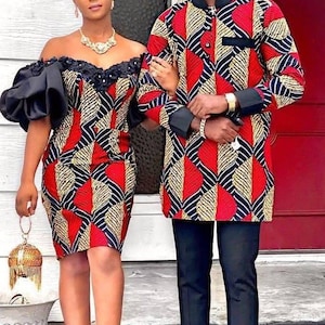 Couples African outfit, Ankara mermaid dress, Ankara gown, African wedding outfit, African engagement outfit, African print gown, men Kaftan