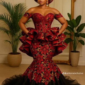 Ankara African Print Dress: Wedding Guest Gown, Party Outfit