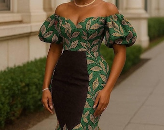 Ankara African Print Dress: Hochzeitsgast Kleid, Party Outfit