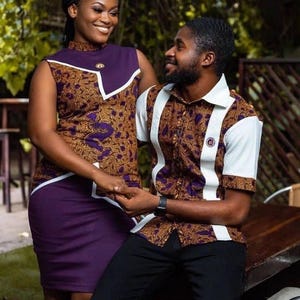Couples African outfit, Ankara mermaid dress, Ankara gown, African wedding outfit, African engagement outfit, African print gown, men Kaftan