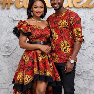 Couples African outfit, Ankara mermaid dress, Ankara gown, African wedding outfit, African engagement outfit, African print gown, men Kaftan