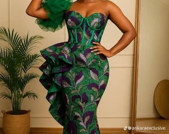 Ankara African Print Dress: Hochzeitsgast Kleid, Party Outfit