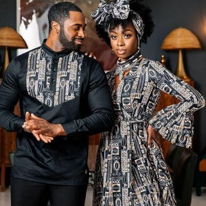 Couples African outfit, Ankara mermaid dress, Ankara gown, African wedding outfit, African engagement outfit, African print gown, men Kaftan