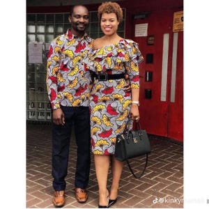 Couples African outfit, Ankara mermaid dress, Ankara gown, African wedding outfit, African engagement outfit, African print gown, men Kaftan